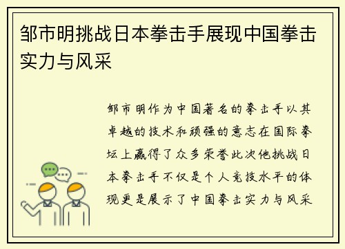 邹市明挑战日本拳击手展现中国拳击实力与风采